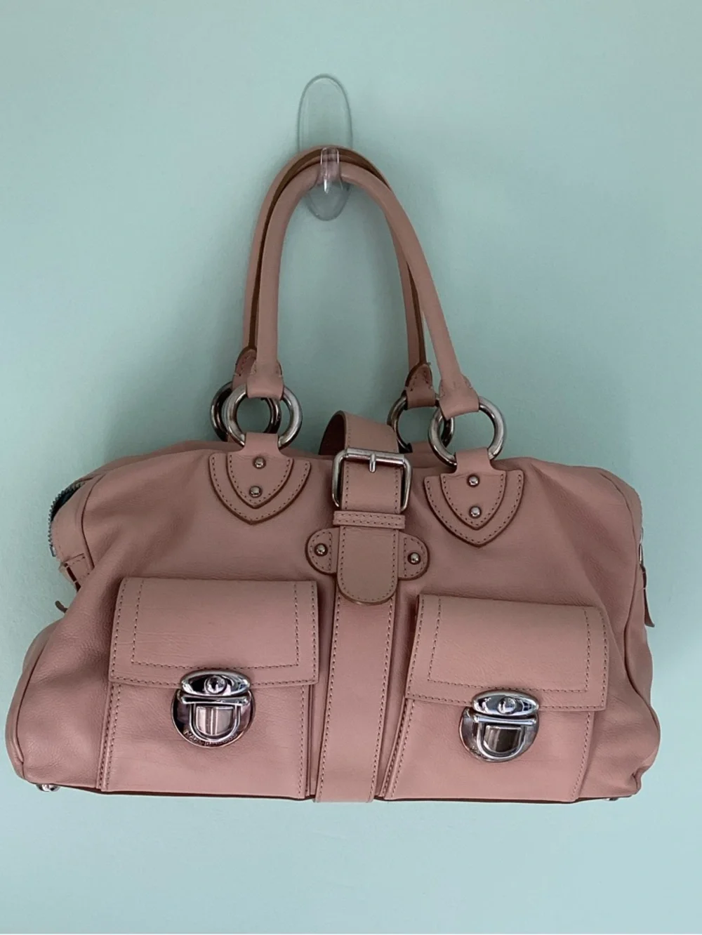 VTG Marc Jacobs Large Leather Shoulder Bag Dusty Rose Y2K - Picture 2 of 16